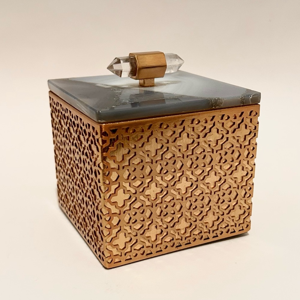 Kendra Scott Tan Agate Rose Gold Filigree Jewelry Box